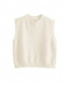 SHEIN Frenchy 女士纯色系带无袖开衩下摆针织上衣 - 白色 - 查看 8