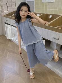 Dazy Kids Young Girl Girls Denim Outfit, Fall Vacation - Light Wash - View 7