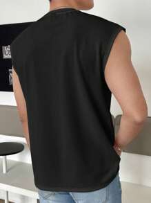 SWAVVY Men Letter Patched Detail Tank Top - Black - View 3