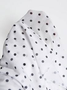 SHEIN Unity Women's Summer Polka Dot Mesh Dress With V-Neck, Vacation Style - White - View 7