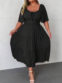 SHEIN CURVE+ Extra Plus Size Sweetheart Neck Ruffled Sleeve Dress For New Year Clothes Maxi Women Outfit