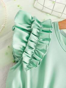 SHEIN Mädchen 4-7 Jahre modisches, süßes einfarbiges Kleid mit Puffärmeln, Taille und plissiertem Rockteil + Gürtel, Sommer