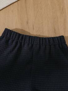 SHEIN 男婴装饰贴袋翻领短袖开衫和短裤套装 - 寶藍色 - 查看 3