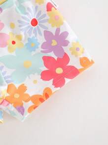 SHEIN Newborn Baby Girl Floral Print Pocket Front Jumpsuit With Shorts, Casual & Versatile