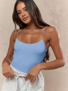 MISSGUIDED Lightweight Ribbed Spaghetti Strap Cami Top Basic Fitted Crop Summer Casual Workout Essential Layering Piece Form-Fitting Style Sleeveless Top - Baby Blue - View 3