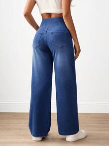 Flexra Damen hohe Taille Weite Bein Loose Lässig Jeans mit Taschen