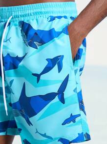 Surfspeed Men's Shark Print Drawstring Waist Beach Shorts - Baby Blue - View 8