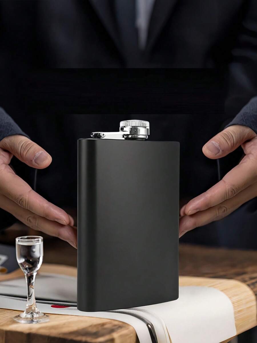 1pc Black Stainless Steel Hip Flask For Outdoor Camping Portable Liquor Bottle - Black - View 1