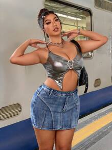 SHEIN ICON Spódnica z denimu nieelastycznego Y2K Streetwear Washed Non-Stretch