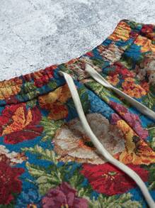 Manfinity Roghcode 男士花卉图案抽绳腰带口袋休闲短裤 - 藍色 - 查看 4