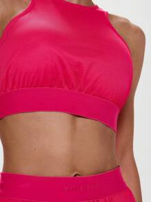 Musera Sport Áo croptop không tay cổ tròn bằng vải lưới, thích hợp cho hoạt động thể thao, tập luyện, tập gym, padel, tennis, pickleball, thể dục. - Màu Hồng Tươi - Xem 4