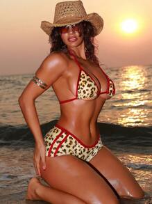 Vaytide 女士性感两件套比基尼，豹纹平角裤设计