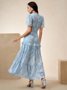 Anewsta Vestido elegante de manga corta con encaje en azul para damas, perfecto para festivales de música de primavera y verano - Azul - Ver 3