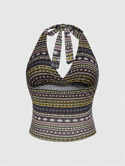Hippie Top de tirantes con estampado all-over de tótem en estilo vintage hippie talla grande