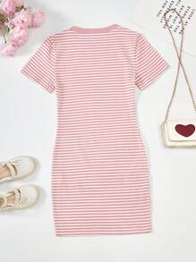 SHEIN Explorewe Girls Casual Striped Knit Heart Fitted Dress