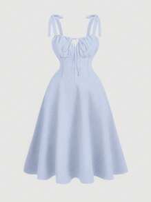 SHEIN MOOSTA Plus Size Women's Solid Color Simple Daily Tie Belted Dress For New Year Clothes Maxi Women Outfit