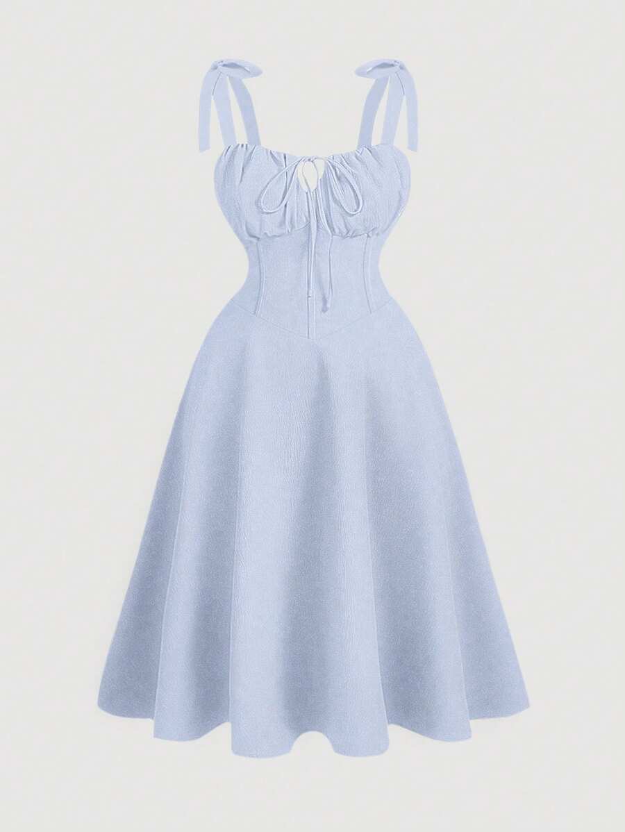 SHEIN MOOSTA Plus Size Women's Solid Color Simple Daily Tie Belted Dress For New Year Clothes Maxi Women Outfit