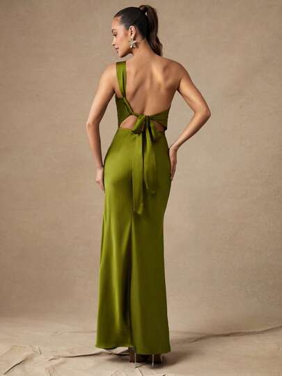 Silquee Vestido asimétrico de hombro elegante para mujeres con faja, adecuado para citas diarias, salidas, discoteca, fiestas y reuniones, en otoño