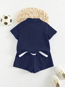 Cozy Pixies 2pcs/Set Baby Boy Color Block Polo Collar Short Sleeve Top And Elastic Waist Shorts Set