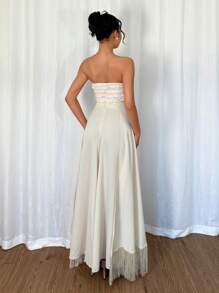 Chiquease Women's Elegant Flowy Fringe Decor Pants - Apricot - View 2