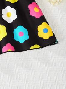 Vestido casual de tirantes finos con estampado floral para niña en vacaciones - Negro - Ver 4