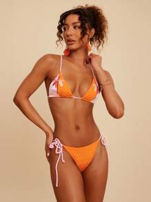 Travachic Set di bikini sexy da donna con stampa di palme, outfit estivi per vacanze, casual, boho, costume da bagno vita alta, outfit estivi per donna, outfit per rave e festival, outfit per spiaggia, abito stile contadina