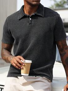 Manfinity Homme 男士休闲水洗条纹短袖POLO衫 - 灰色 - 查看 6