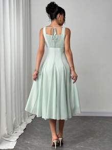 Rafferiza Vestido elegante de mujer con cintura ceñida, corte evasé, cuello de U y sin mangas, diseño de alta gama francés