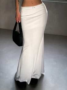 DAZY 女士低腰蕾丝边鱼尾裙 秋季半身裙 - 白色 - 查看 2