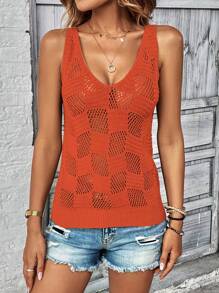 Breezaya Versatile Hollow-Out Textured Knit Top - Orange - View 6