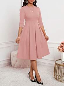 SHEIN Lady Váy dự tiệc công sở thanh lịch mùa xuân, mùa hè, mùa thu và mùa đông cho nữ năm mới - Bụi hồng - Xem 3