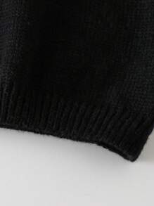 SHEIN Tween Girl Hollow-Out Long Sleeve Sweater And Solid Color Camisole Knit Tops Set, Spring/Summer - Black - View 7