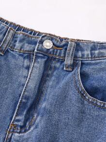 Teen Girls Rainbow Print Ripped Straight Leg Jeans - Blue - View 5