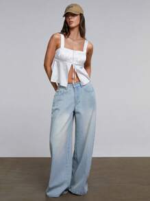 Athîral Damen lässiges einfarbiges Trägertop mit seitlichen Schlitzen, Sommer