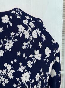 SHEIN VCAY Tuta con bretelle sottili e stampa floreale, casual, adatta alle taglie forti - Blu Navy - Visualizzare 7