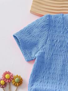 Girls Ruffle Design Short Sleeve Top And Pants Set - Blue - View 4