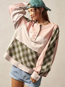 Bohemela Sudadera de cuello redondo holgada con bloques de color en contraste para mujeres en vacaciones