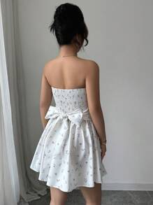 Elenzga Women's Ditsy Floral Ruffle Bandeau Short Holiday Dress