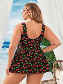 Swim Lushoire 大码女式随机印花无袖分体式泳衣