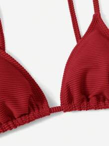 Swim Basics Red Textured Music Festival, Spring & Summer Beach Vacation Bikini Swimwear Set - Red - View 4