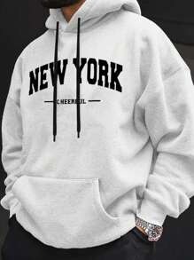 Manfinity EMRG Sudadera holgada para hombre con estampado de letras en inglés, bolsillo canguro y cordón
