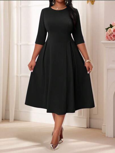 SHEIN Lady  Plus Size Dam Elegant Sommar Och Vinter Elegant Lila Stickad Rundhals Flowy Långärmad Plus Size Klänningar Masquerade Ball Dress Vit Långärmad Klänning Alla hjärtans kläder, Alla hjärtans dag för alla hjärtans dag
