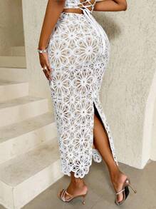 BamGleam 白色镂空水溶勾花裹臀裙 - 白色 - 查看 2