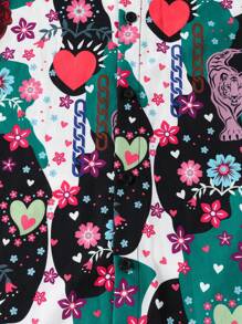 Tween Boys Casual Street Graphic Print Short Sleeve Polo Shirt And Shorts Set, Asymmetrical Heart And Flower Pattern Design, Fashion Vintage Style, Suitable For Family Gathering, Outings And Leisure, Spring/Summer, Matching Parent-Child Sets - Multicolor - View 8