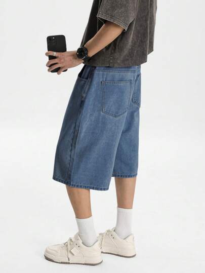 Chillumni Men's Light Blue Washed Loose Casual Denim Shorts Jorts