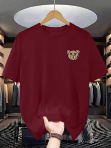 SHEIN Tricou cu mânecă scurtă cu imprimeu urs sport casual pentru băieți de mărime Plus
