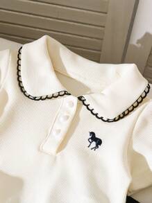 Souflis Souflis 2pcs/Set Baby Girl Infant Toddler 0-3 Years Old Casual & Elegant Polo Shirt Top And Pleated Skirt Outfit Set