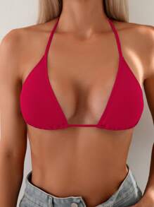 Swim Basics Women's Solid Color Halter Neck Swimsuit Bikini Top, Fashionable For Summer - Red - View 1