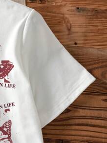 Attitoon Camiseta ajustada de mujer de manga corta y cuello redondo con estampado de mariposas informal, hecha de algodón, apta para el verano - Blanco - Ver 6
