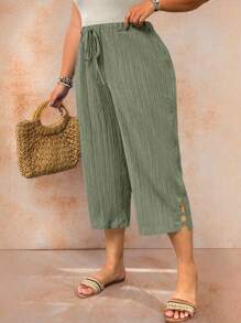 Linhara 大码女式纯色腰带休闲七分裤